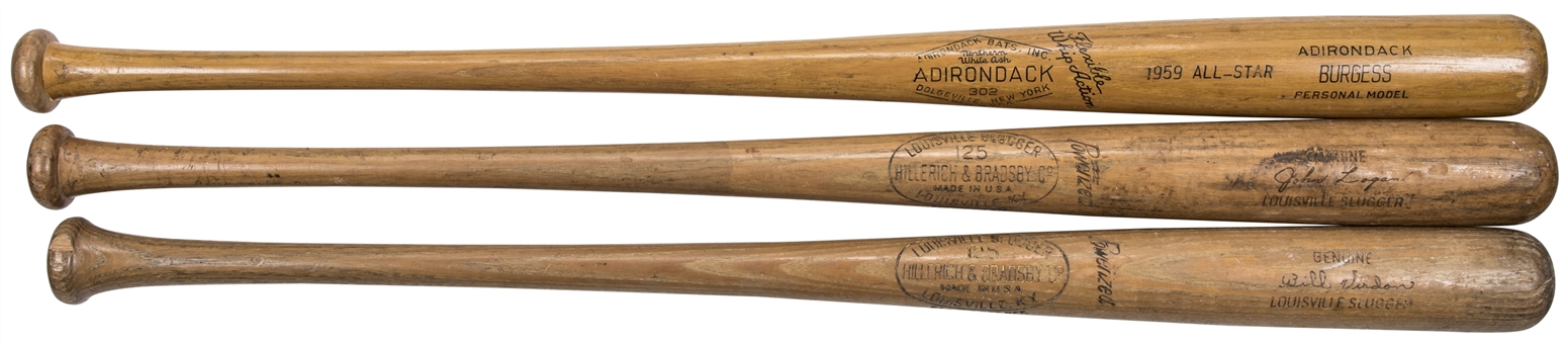 Lot of (3) Pittsburgh Pirates Game Used Bats: Burgess, Logan, & Virdon (PSA/DNA)